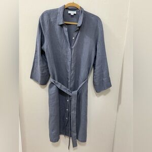 Charlotte Kellogg Willow Linen shirt Dress in grey with Tie Belt size XL